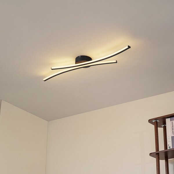 Lindby LED stropna svetilka Ravion, 90 cm, črna, 3.000 K, Črna, Dnevna soba / jedilnica, Aluminij, Sodobni