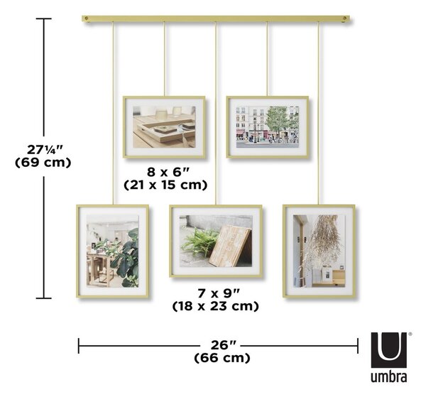 Kovinski stenski okvirji v zlati barvi v kompletu 5 ks 70x80 cm Exhibit – Umbra