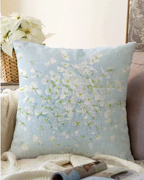 Modra prevleka za vzglavnik iz mešanice bombaža Minimalist Cushion Covers Blossom, 55 x 55 cm