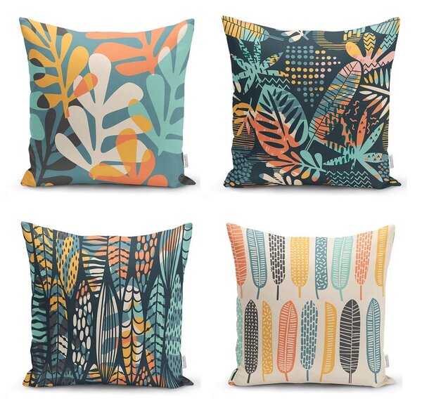 Komplet 4 prevlek za okrasne blazine Minimalist Cushion Covers Colorful Leaves, 45 x 45 cm