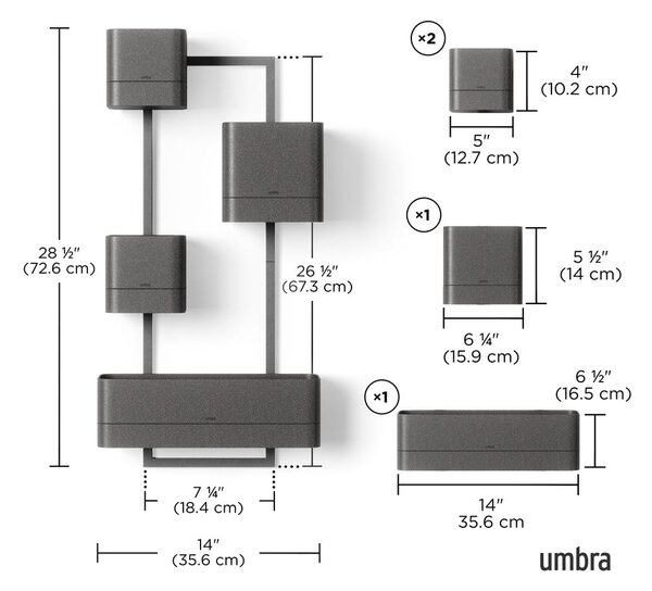Plastični viseči cvetlični lonci za zelišča v kompletu 4 ks Cubiko – Umbra