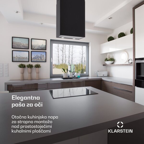 Klarstein Structura, kuhinjska napa, sesanje/kroženje zraka, 624 m³/h max., EEC A, LED, črna
