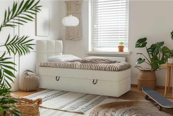 POSTELJA Z VZMETNICO 90 cm x 200 cm , les, tekstil, leseni material bež