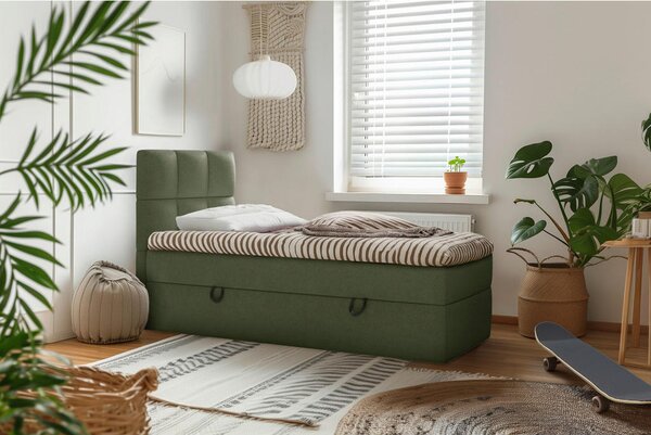POSTELJA Z VZMETNICO 90 cm x 200 cm , les, tekstil, leseni material temno zelena