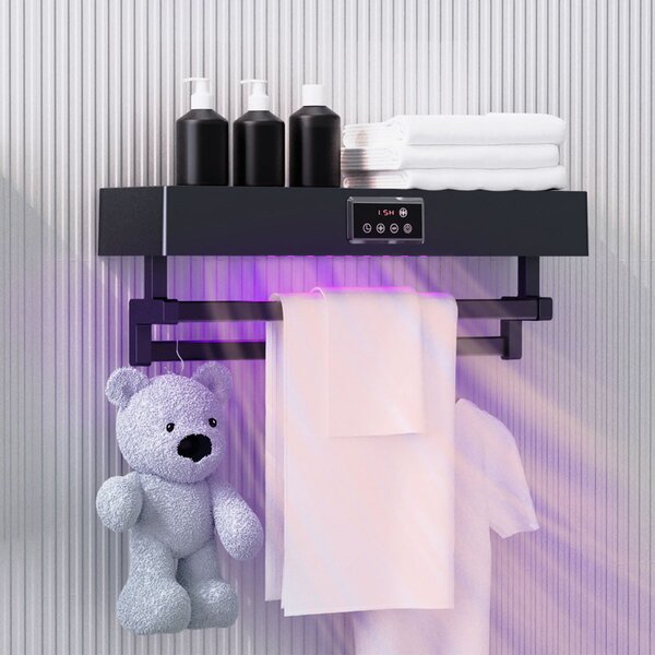 Sušilnik brisač z UV sterilizatorjem, ElectricSun STANDARD Black, crni, montaža na steno, za kuhinjo in kopalnico, 60 cm, 450W