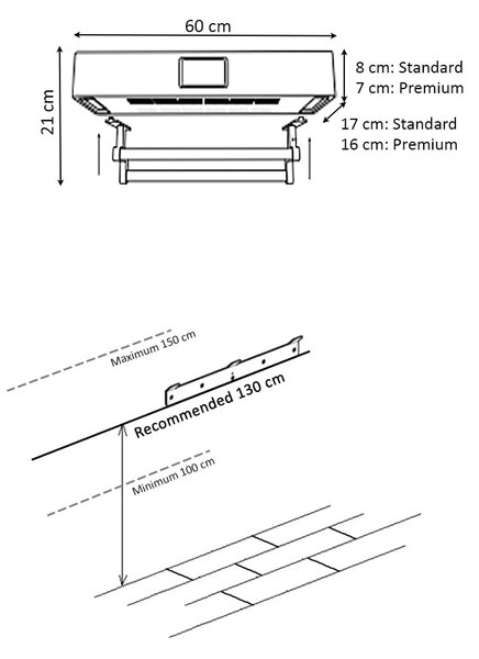 Sušilnik brisač z UV sterilizatorjem, ElectricSun STANDARD Black, crni, montaža na steno, za kuhinjo in kopalnico, 60 cm, 450W