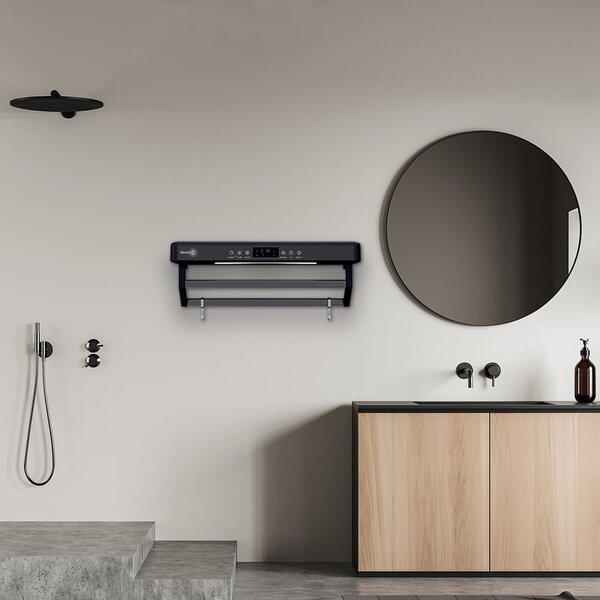 Pametni sušilnik brisač, ElectricSun PREMIUM Black, crni, z UV sterilizatorjem, montaža na steno, za kuhinjo in kopalnico, 60 cm, 450W