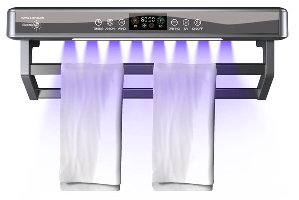 Pametni sušilnik brisač, ElectricSun PREMIUM Black, crni, z UV sterilizatorjem, montaža na steno, za kuhinjo in kopalnico, 60 cm, 450W
