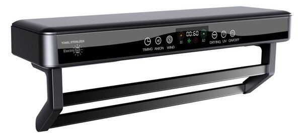 Pametni sušilnik brisač, ElectricSun PREMIUM Black, crni, z UV sterilizatorjem, montaža na steno, za kuhinjo in kopalnico, 60 cm, 450W