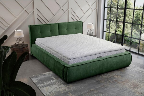 OBLAZINJENA POSTELJA 180 cm x 200 cm , les, tekstil, leseni material zelena