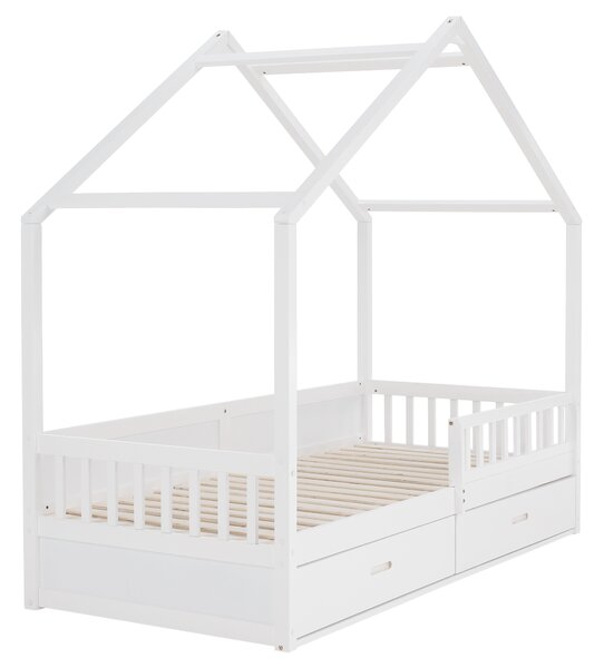 KONDELA Montessori postelja, 90x200, bela, masivna, BIANKA