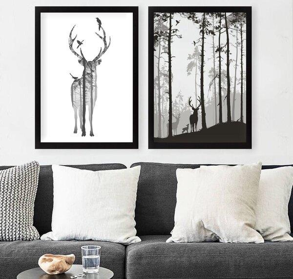 Plakati v kompletu 2 ks z okvirjem 34x44 cm Deer – Wallity