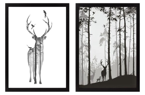 Plakati v kompletu 2 ks z okvirjem 34x44 cm Deer – Wallity