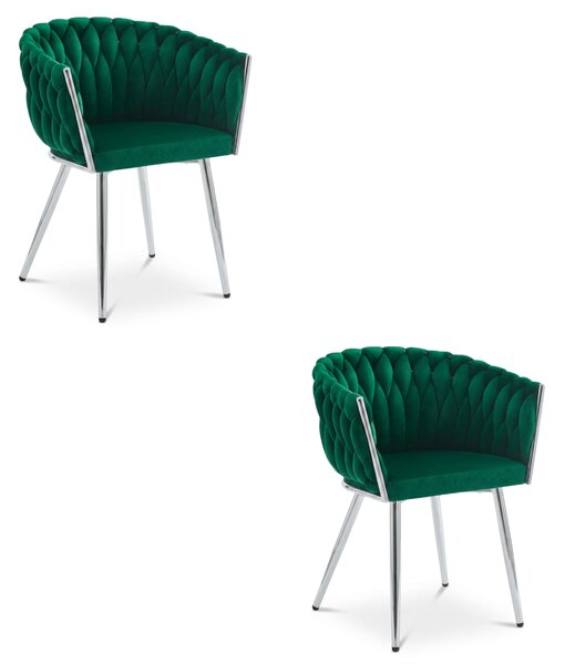 Žametni jedilni fotelj ORION VELVET s srebrnimi nogami, zeleno