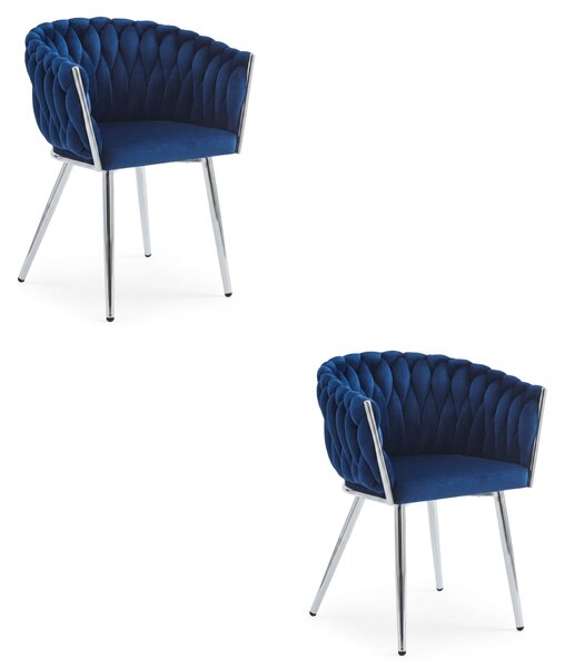 Žametni jedilni fotelj ORION VELVET s srebrnimi nogami, temno moder