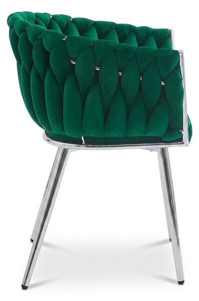 Žametni jedilni fotelj ORION VELVET s srebrnimi nogami, zeleno