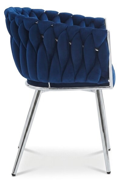 Žametni jedilni fotelj ORION VELVET s srebrnimi nogami, temno moder