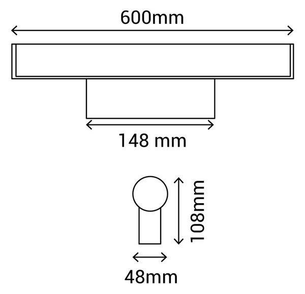 Črna stenska svetilka SULION Caspio, dolžina 60 cm