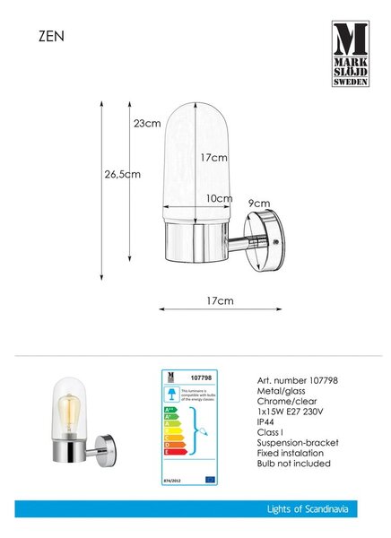 Stenska svetilka Markslöjd Zen Wall Chrome Clear