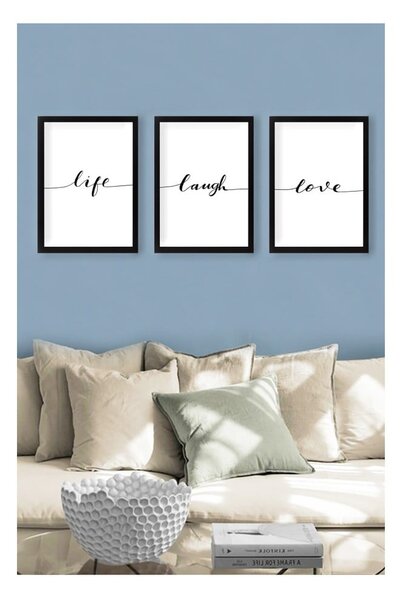 Plakati v kompletu 3 ks z okvirjem 24x29 cm Life Laugh Love – Vavien Artwork