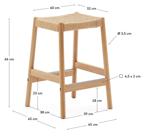 Barski stoli v kompletu 2 ks iz masivnega hrasta v naravni barvi (višina sedeža 66 cm) Yalia – Kave Home