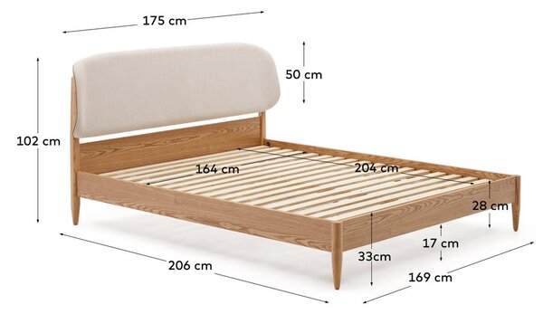 Bež/naravna zakonska postelja iz masivnega jesena z letvenim dnom 160x200 cm Octavia – Kave Home