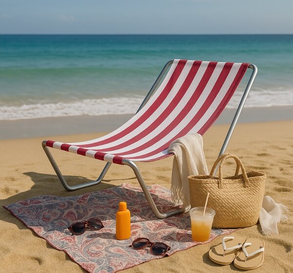 Zložljiv plažni ležalnik SAND, temno rožnate črte