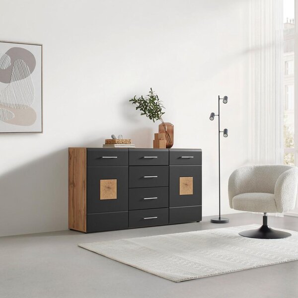 Modern Living Komoda Sonate, Črna, Barva Hrasta