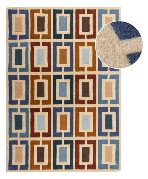 Modra/oranžna ročno tkana volnena preproga 120x170 cm Retro Blocks – Flair Rugs