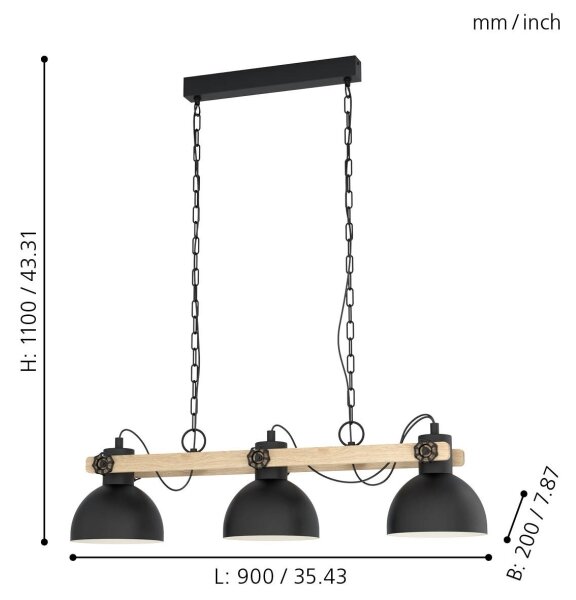 Eglo 43163 - Lestenec na verigi LUBENHAM 3xE27/28W/230V