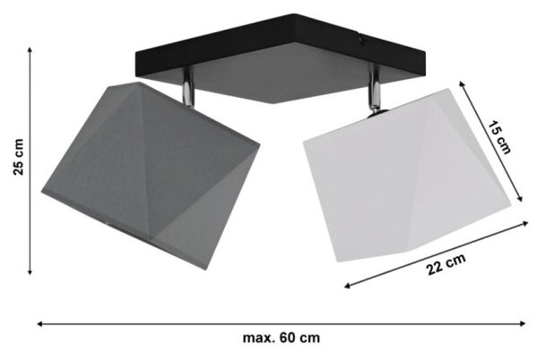 Nadgradni lestenec DIAMENT 2xE27/60W/230V belo-siv