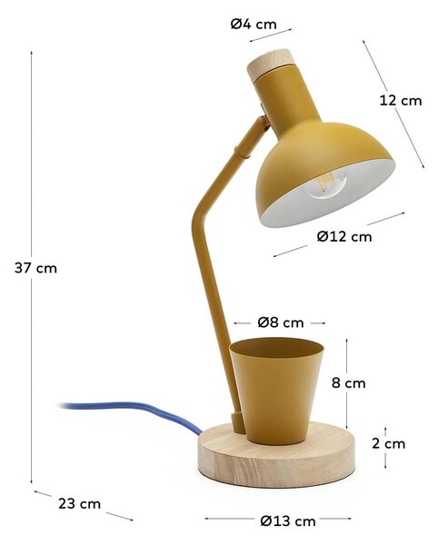 Gorčično rumena namizna svetilka s kovinskim senčnikom (višina 37 cm) Katia – Kave Home