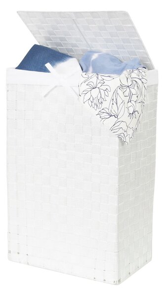 Bela košara za perilo s pokrovom Compactor Laundy Basket Linen, višina 60 cm