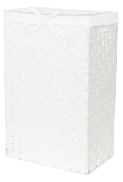 Bela košara za perilo s pokrovom Compactor Laundy Basket Linen, višina 60 cm