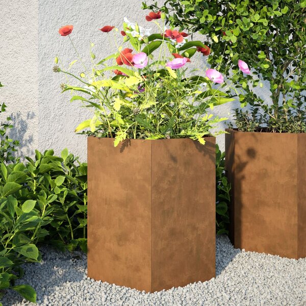 VidaXL Vrtno korito heksagon 46x40x45 cm corten jeklo