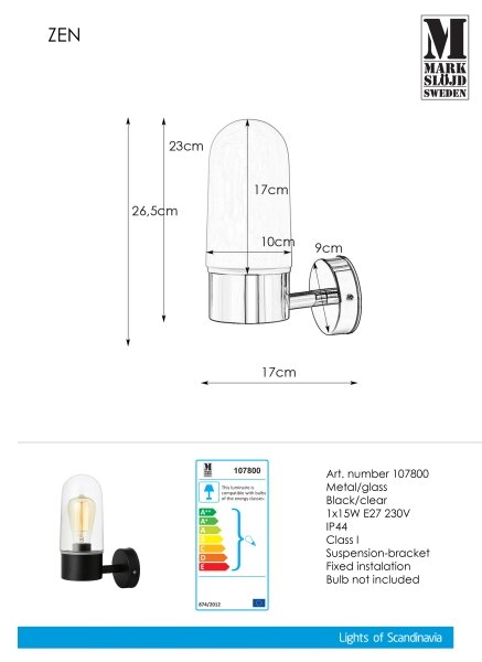 Markslöjd 107800 - Kopalniška stenska svetilka ZEN 1xE27/15W/230V IP44