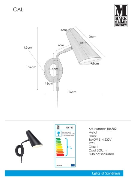 Markslöjd 106782 - Stenska svetilka CAL 1xE14/40W/230V