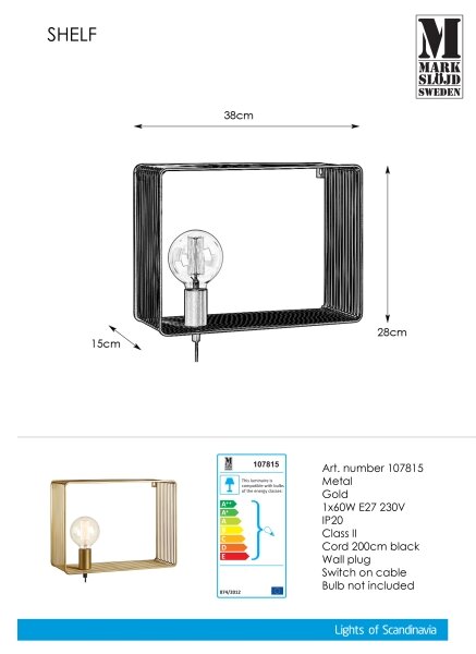 Markslöjd 107815 - Stenska svetilka SHELF 1xE27/60W/230V