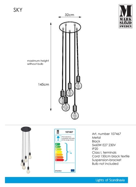 Markslöjd 107467 - Lestenec na vrvici SKY 5xE27/60W/230V