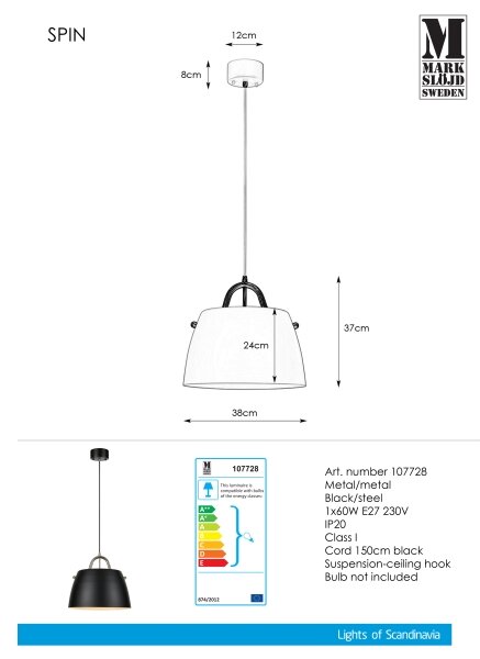 Markslöjd 107728 - Lestenec na vrvici SPIN 1xE27/60W/230V