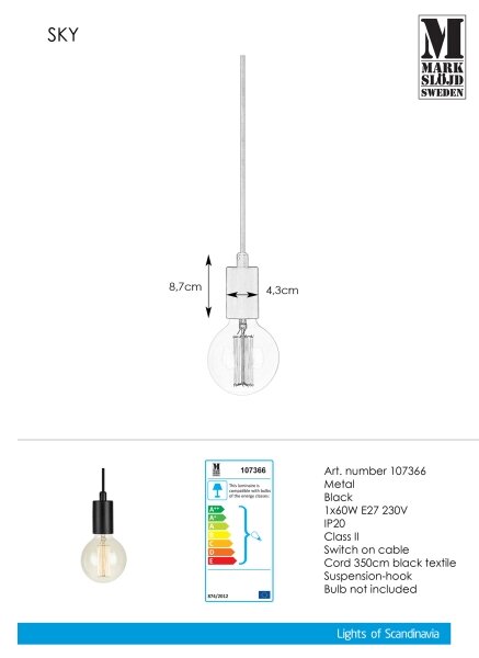 Markslöjd 107366 - Lestenec na vrvici SKY 1xE27/60W/230V