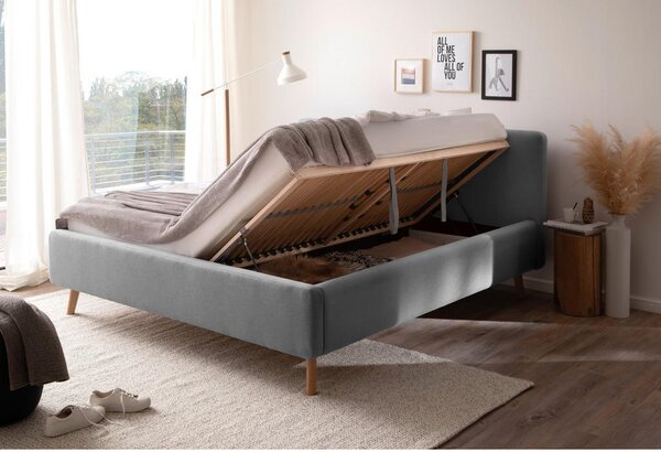 OBLAZINJENA POSTELJA 180 cm x 200 cm , tekstil svetlo siva