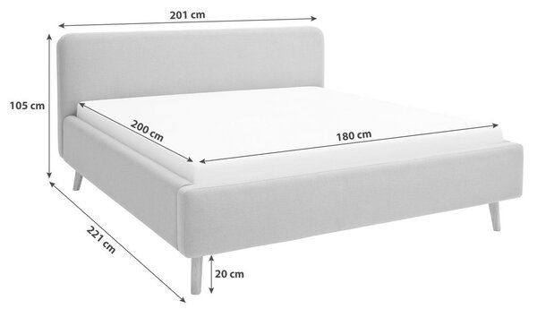 OBLAZINJENA POSTELJA 180 cm x 200 cm , tekstil svetlo siva