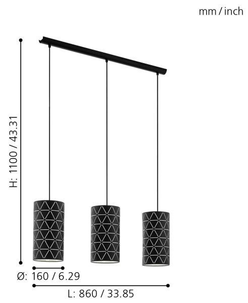 Eglo 98353 - Lestenec na vrvici RAMON 3xE27/40W/230V