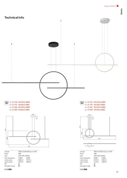 Redo 01-1737 - LED Zatemnitveni lestenec na vrvici GIOTTO LED/56W/230V črna