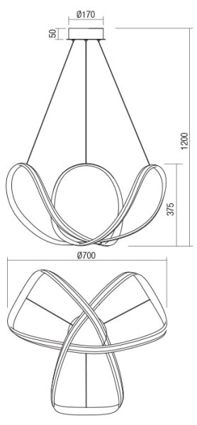 Redo 01-1784 - LED Lestenec na vrvici NUCLEO LED/55W/230V bela