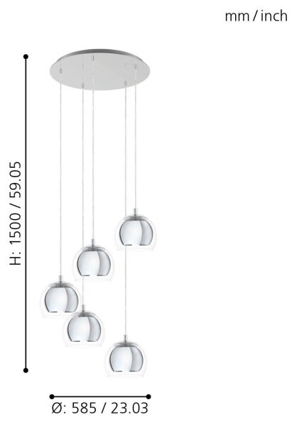 Eglo 98596 - Lestenec na vrvici ROCAMAR 5xE27/28W/230V