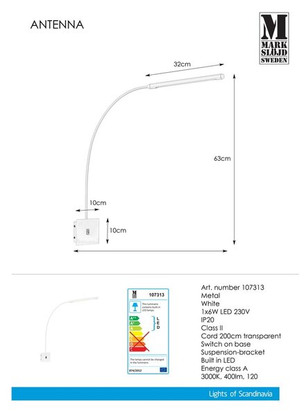 Bela stenska svetilka Markslöjd Antenna 1L