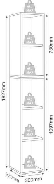 PISARNIŠKI REGAL 30/183/33 cm bela, medeni hrast