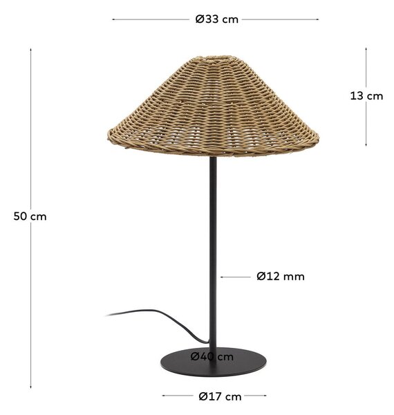 Črna/naravna namizna svetilka s senčnikom iz ratana (višina 50 cm) Urania – Kave Home